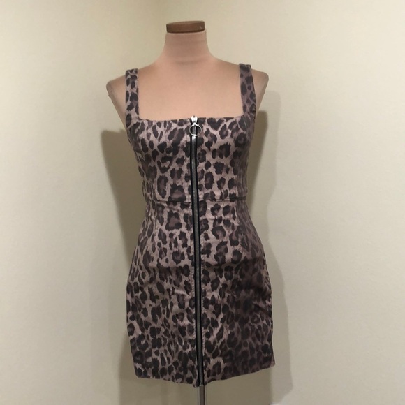 Nicholas Twill Leopard Mini Dress Size 6 Tan - Picture 2 of 8